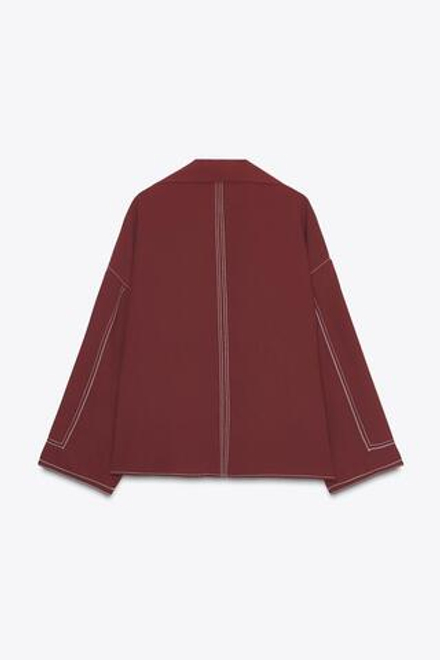 ZARA РУБАШКА С КОНТРАСТНОЙ ОТДЕЛКОЙ, ЧЕРЕПИЧНЫЙ
