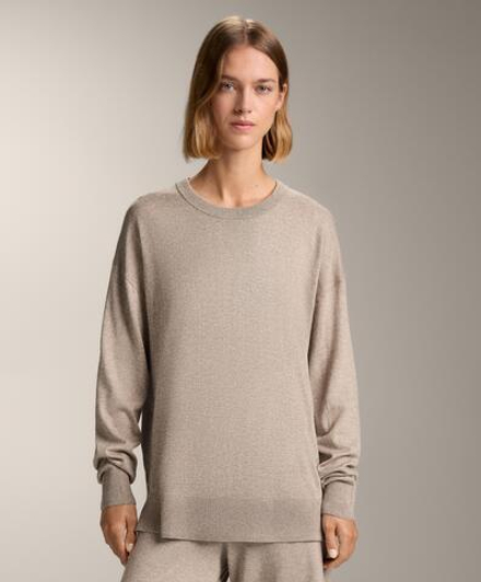 Oysho Вязаный джемпер с круглым вырезом с кашемиром, светло-коричневый