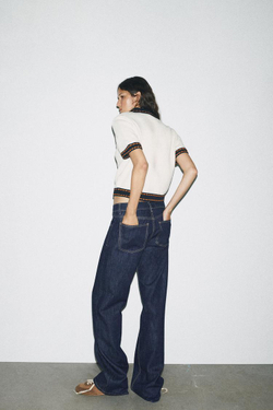 ZARA ТРИКОТАЖНЫЙ КАРДИГАН С КОРОТКИМИ РУКАВАМИ И ДЕКОРАТИВНОЙ СТРОЧКОЙ, ЭКРЮ