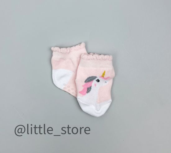 Носочки "Единорожки" хлопковые, со стоперами, Розовые