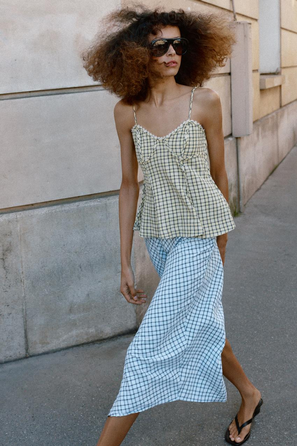 ZARA ТОП В БЕЛЬЕВОМ СТИЛЕ В КЛЕТКУ, ЖЕЛТЫЙ