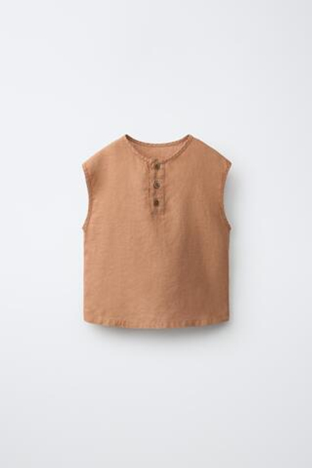 ZARA РУБАШКА БЕЗ РУКАВОВ ИЗ 100% ЛЬНА, МЕДНЫЙ