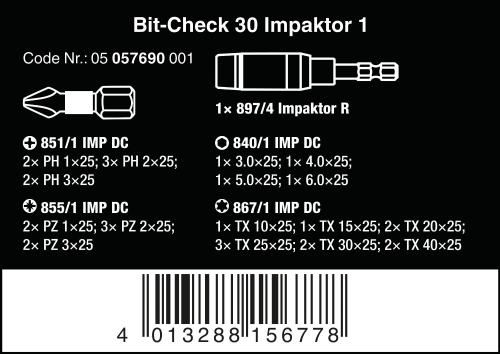 Набор ударных бит Bit-Check BC Impaktor/30 Wera 05057690001