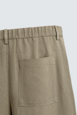 ZARA БРЮКИ RELAXED FIT ИЗ ВИСКОЗЫ И КОНОПЛИ, СЕРО-КОРИЧНЕВЫЙ