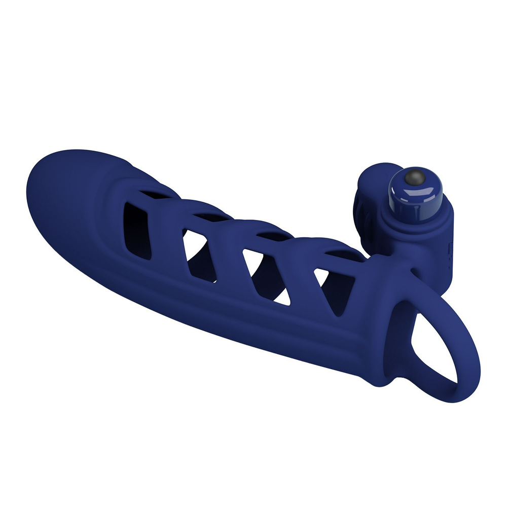 Синяя насадка на пенис Powerful Ring - 18,8 см. (Цвет: синий)