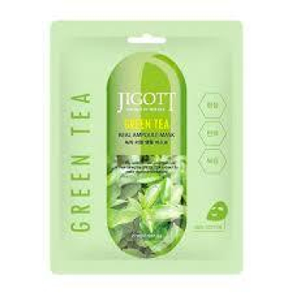 KR/ JIGOTT Маска-салфетка для лица "Зеленый чай" / GREEN TEA Real Ampoule Mask