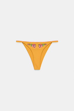 ZARA КОНТРАСТНЫЕ ПЛАВКИ-БИКИНИ С ВЫШИВКОЙ, ЖЕЛТЫЙ