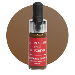 Красивое Лицо Всегда "Шоколадный Трюфель" (Chocolate Truffle)    Пигмент для перманентного макияжа бровей "Шоколадный трюфель" дает насыщенный шоколадный оттенок, идеально подходит для темно-русых и шатенок. Применяется как в волосковой технике, так и в растушевке.  Одного флакона 10 мл. в среднем хватает на 10 процедур.  Описание: Категория: пигмент перманентного макияжа, Назначение: для бровей, Температура оттенка: тёплый, Цветотип: II - III, Для каких техник: для волосков и растушевки, Интенсивность цвета: средняя, Цвет волос: Блонд, Рыжий, Шатен, Объём флакона: 10 мл, Артикул: 40018, Изготовитель: Красивое Лицо Всегда, Россия.
