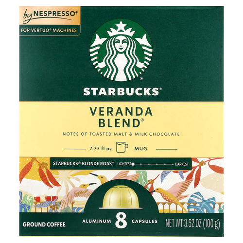 Starbucks, Nespresso®, Veranda Blend®, молотый, светлая обжарка, 8 алюминиевых капсул, 100 г (3,52 унции)