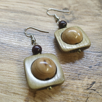 Серьги Квадроглазки, дерево, цвет коричневый, вишневый, 20x30 мм 315478