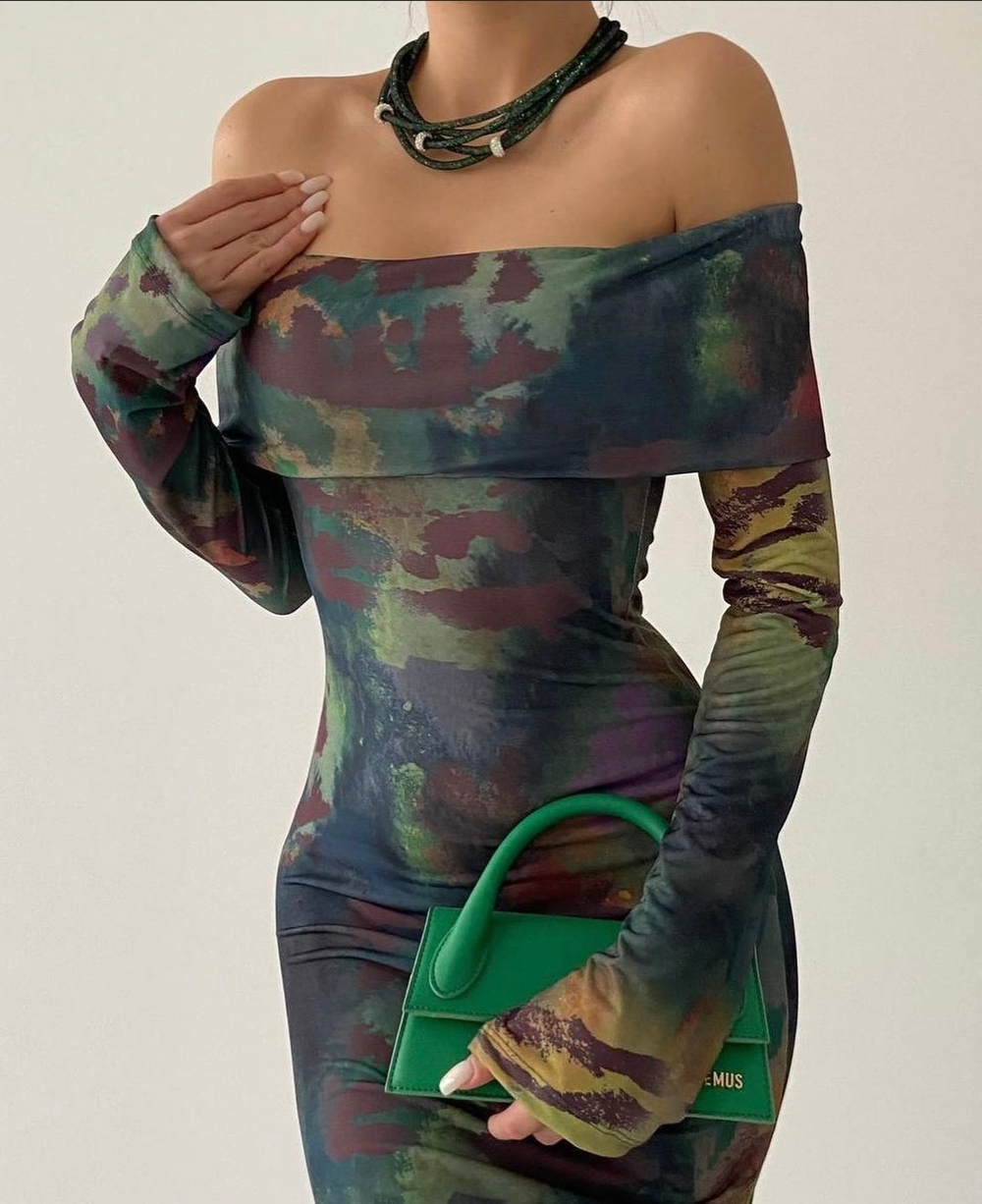 Платье мод. 00187 абстракция, зеленый