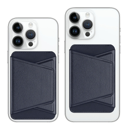Магнитный держатель картхолдер с MagSafe синего цвета от Dux Ducis, серия Mawa Series Magnetic PU Leather