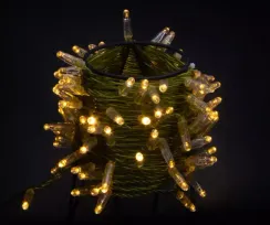 Светодиодная нить 100 теплых белых LED ламп, 10 м., 24В, статика, золотой провод ПВХ, Teamprof (TPF-S10C-24V-CGd/WW)