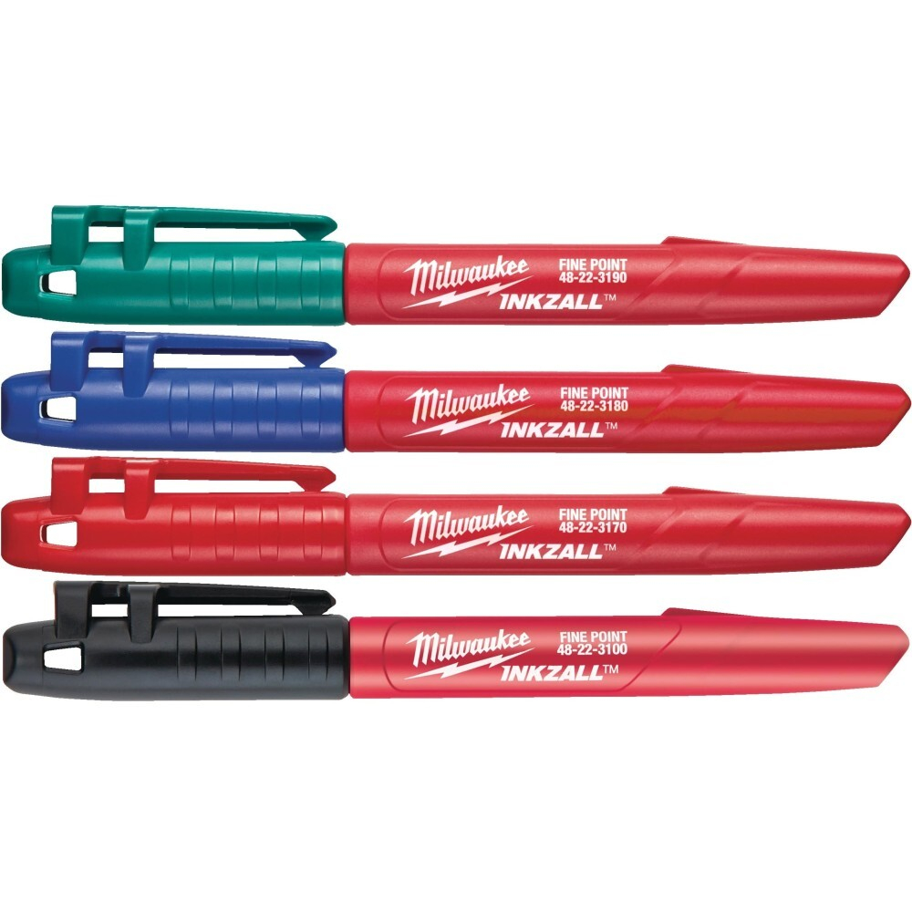 Маркер INKZALL для стройплощадки тонкий (4шт в блистере, Синий/Красный/Зеленый/Черный
