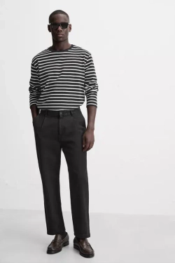 ZARA БРЮКИ REGULAR FIT СО СКЛАДКАМИ, ЧЕРНЫЙ