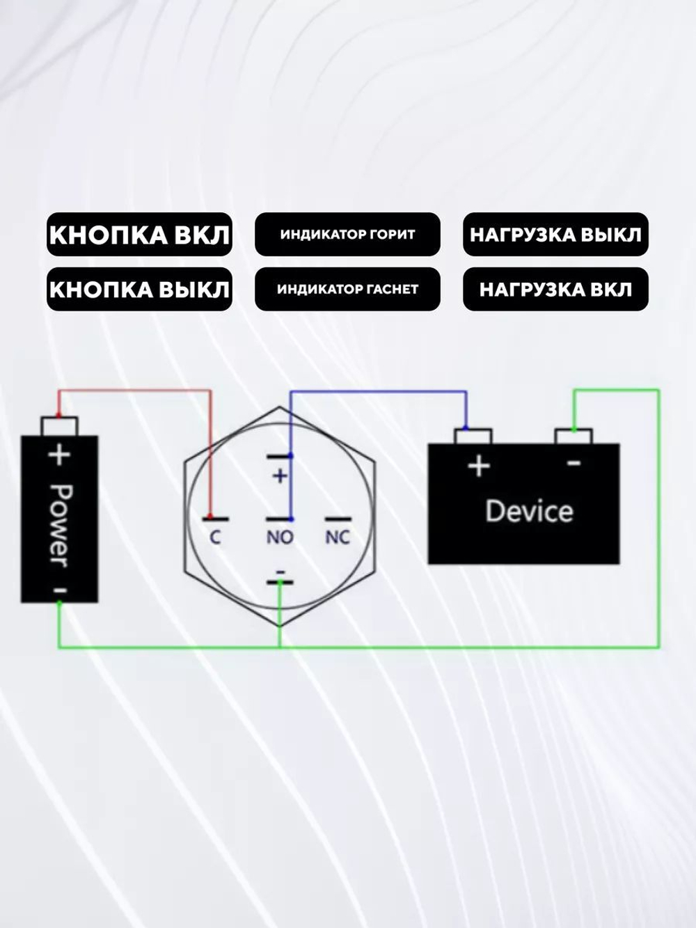 Кнопка для монтажа на корпус металлическая с индикатором (12-24 В, 16 мм)