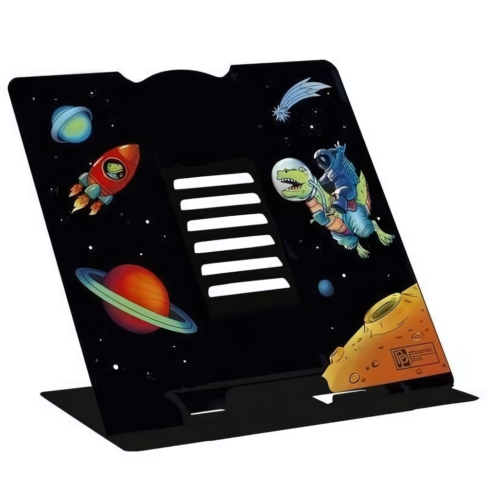 Подставка для книг и учебников "Космонавт на динозавре" черный металл (Феникс+)