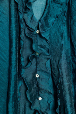 ZARA БЛУЗА С ВОЛАНАМИ, БУТЫЛОЧНО-ЗЕЛЕНЫЙ