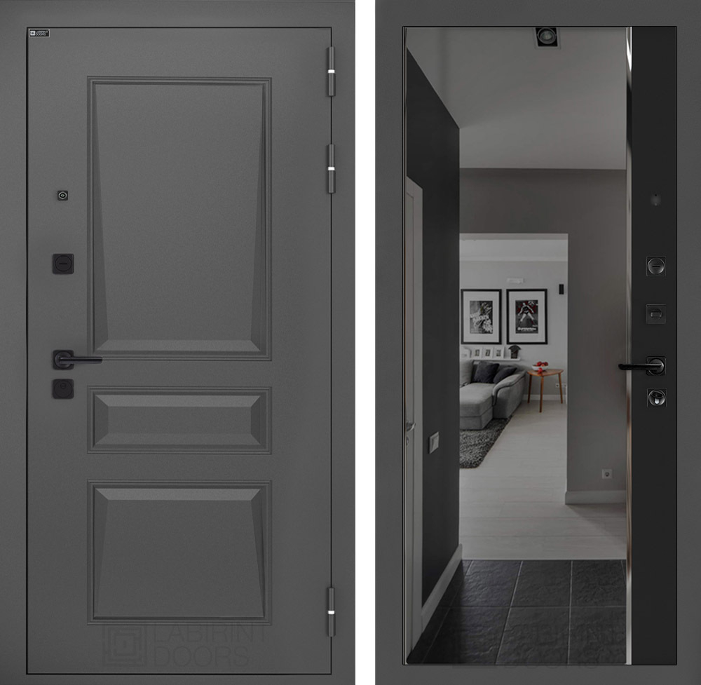 Дверь Входная Металлическая Лабиринт ОРЛЕАН с зеркалом Панорама с тонировкой Черный кварц