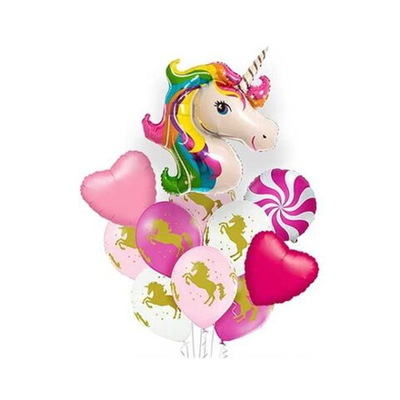 Фонтан из воздушных шаров "Единорог с сердцами"
