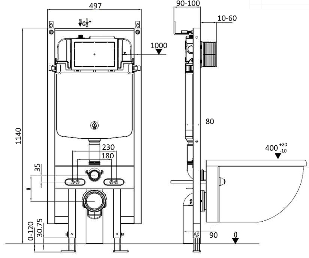 Инсталляция WeltWasser WW Amberg 497 ST 10000005988 для унитаза без клавиши смыва