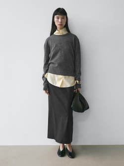 Massimo Dutti Прямая юбка-миди из льняной смеси, черный