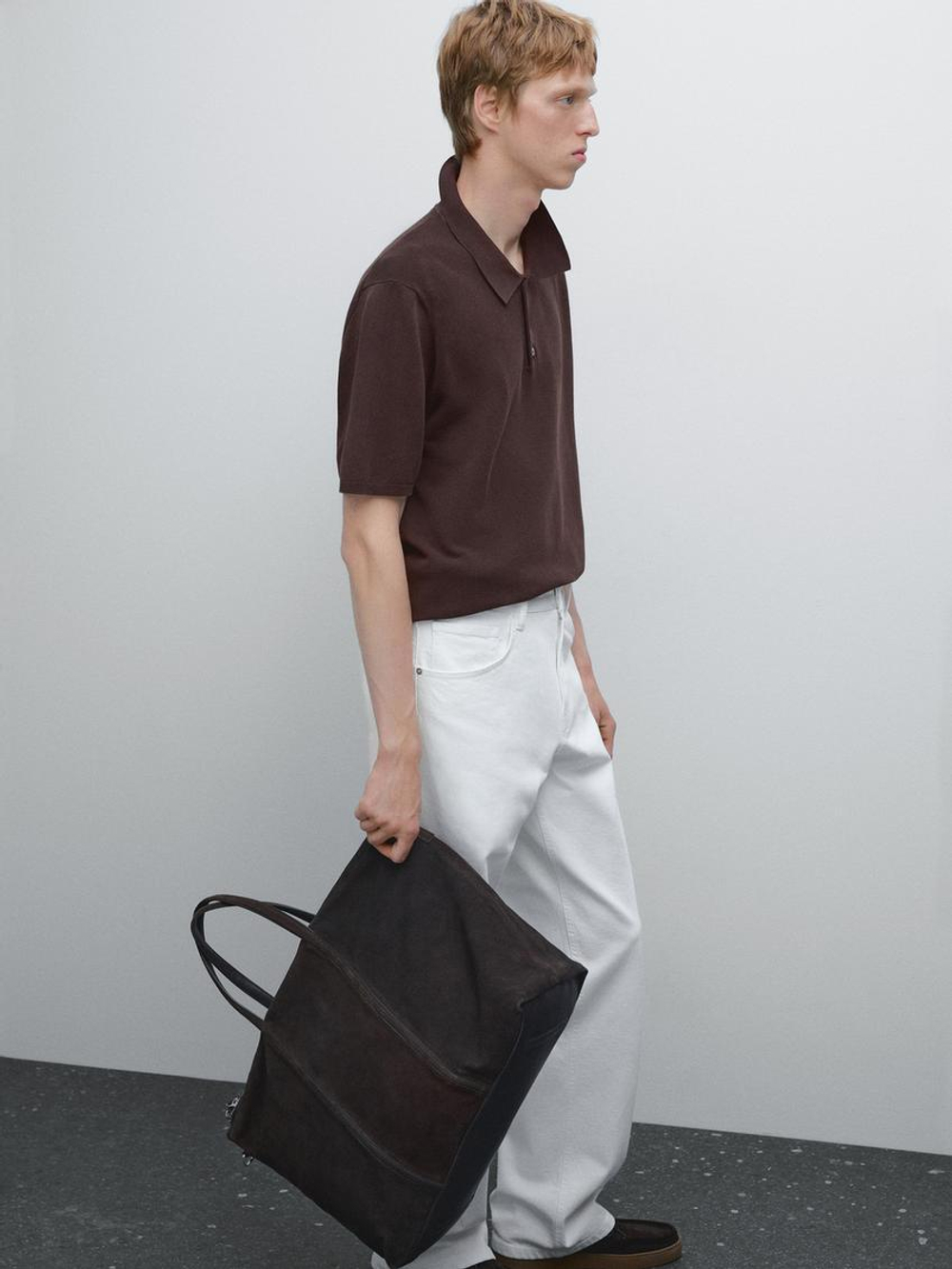 Massimo Dutti Трикотажная футболка с воротником поло, коричневый