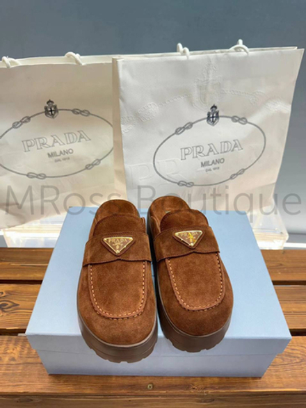 Мюли Prada женские замшевые в коричневом цвете
