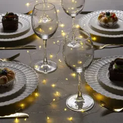 Гирлянда нить-роса 5 м., IP20, серебристая нить, 100 тёплых белых LED, 2 режима, AAх3, Luazon Lighting (5198382)