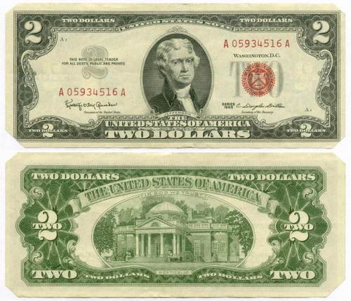 Банкнота США 2 доллара 1963 A 05934516 A. G