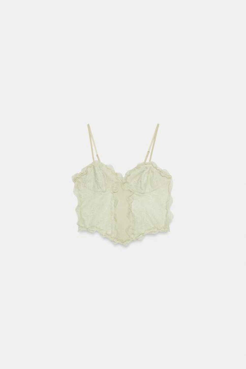 ZARA ТОП-КОРСЕТ С КРУЖЕВНЫМИ ДЕТАЛЯМИ, СВЕТЛЫЙ ХАКИ