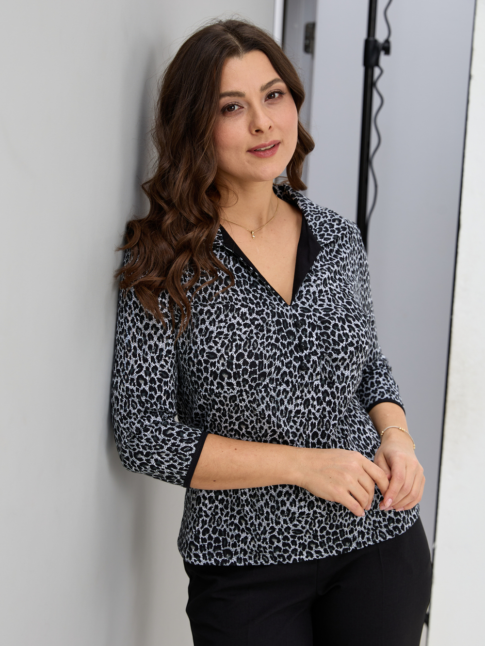 Блузка БЛ-015/серый-леопард