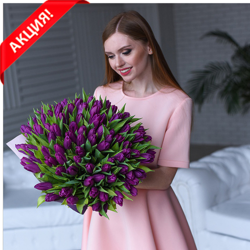 Купить Букет 101 пурпурный тюльпан