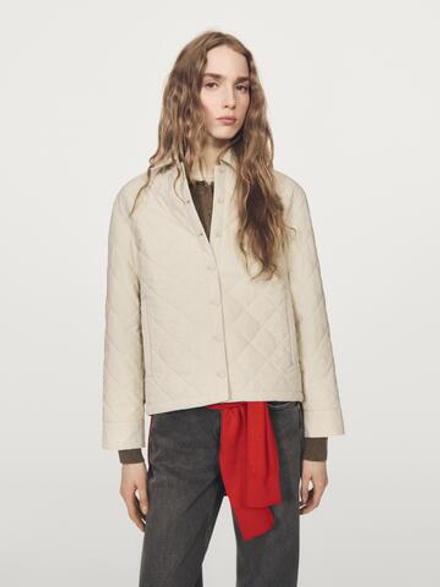 Massimo Dutti Короткая легкая стеганая куртка, натуральный/кремовый