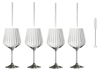 GIN&TONIC - Набор 9 предметов: 4 бокала, 4 трубочки, щетка; стекло