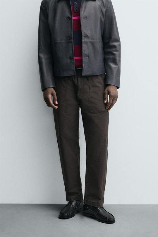 ZARA БРЮКИ STRAIGHT FIT С ЭФФЕКТОМ ПОТЕРТОСТИ, ТЕМНО-СЕРЫЙ