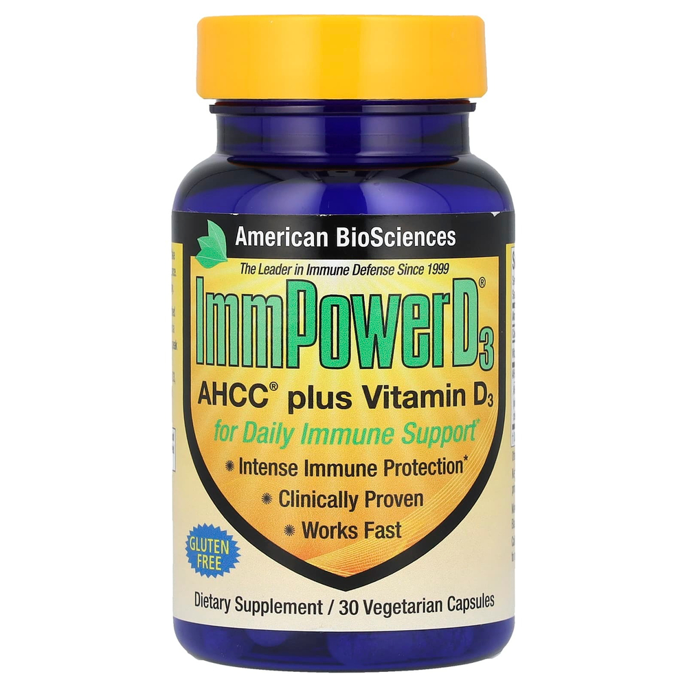 American Biosciences, ImmPower® D3, AHCC® с витамином D3, 30 вегетарианских капсул