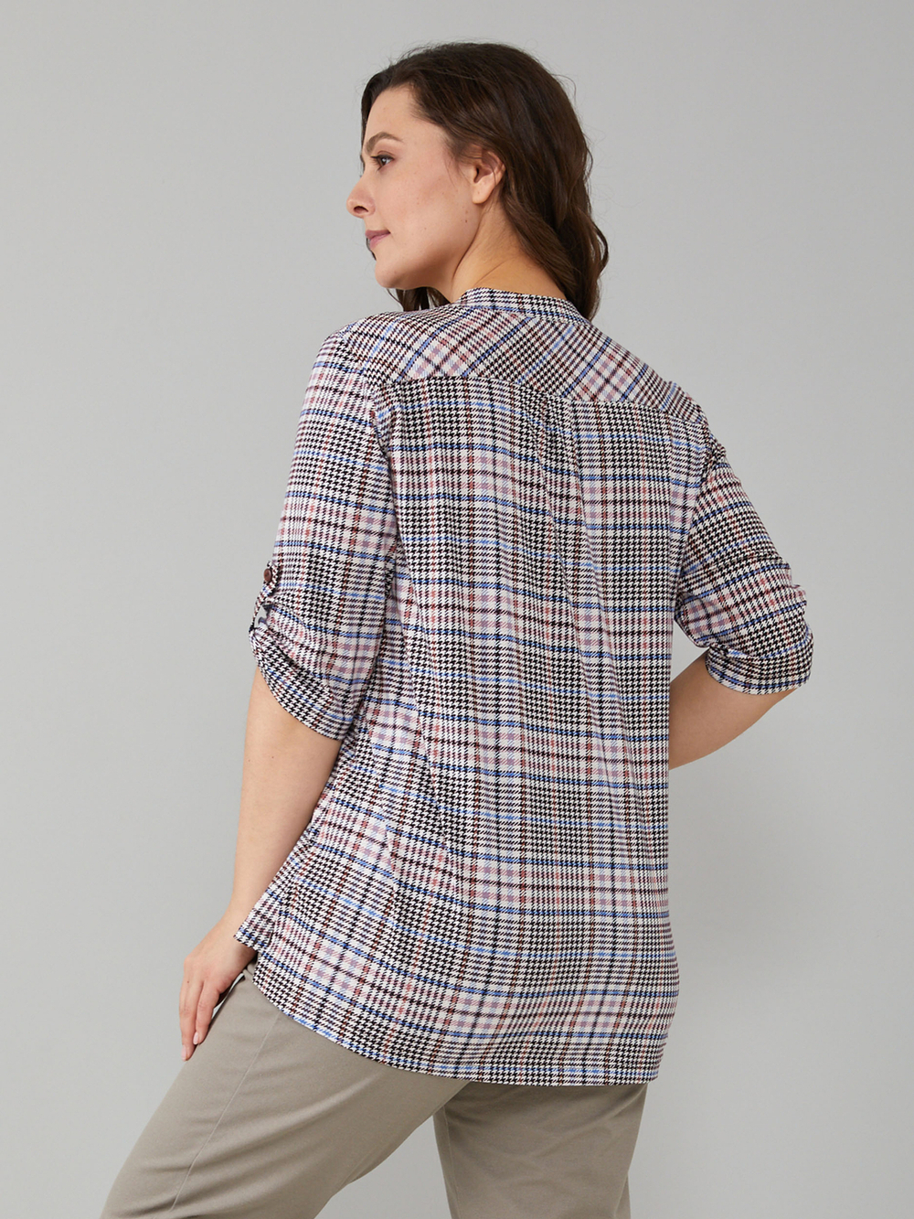 Блузка БЛ-131/коричнево-розоваяклетка