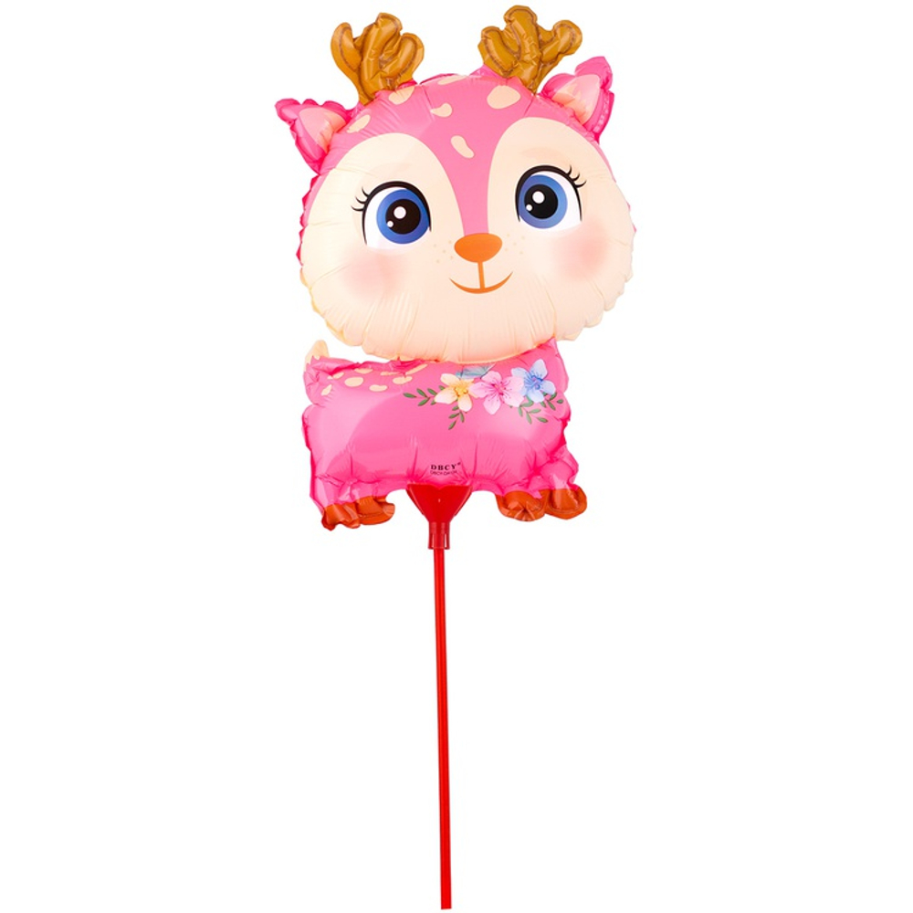 Шар Фольгированный Олень розовый на палочке (Розовый)