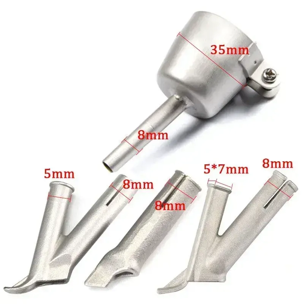 Сварочная насадка (35 /5 /5*7/8mm)на строительный фен для быстрой сварки и ремонта пластика PP ABS PE PVC PA ПВХ напольных покрытий линолеума/ Комплект 4 шт