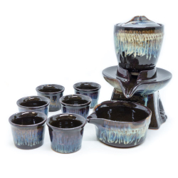 278135.5 Сервиз  Водяная мельница "Синий" чайник 220мл, жернова, сливник. 6 пиал 60мл, керамика