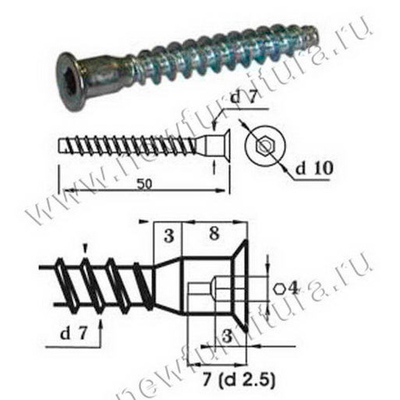 Евровинт 7,0х50 (конфирмат) стальной, оцинкованный (мф-38511)(нт-13574)