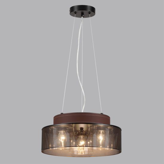 6598/3CY MODERNI LN25 156 черный/черный. коричневый металл, эко кожа/металл, стекло Подвесной светильник Е27 3*60W 220V BASALTO