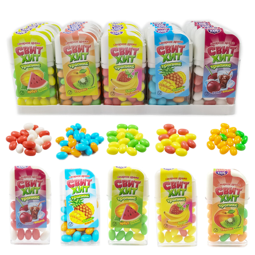 Сахарное драже "СВИТ ХИТ ТРОПИКС" ассорти 12гр*30шт*24бл