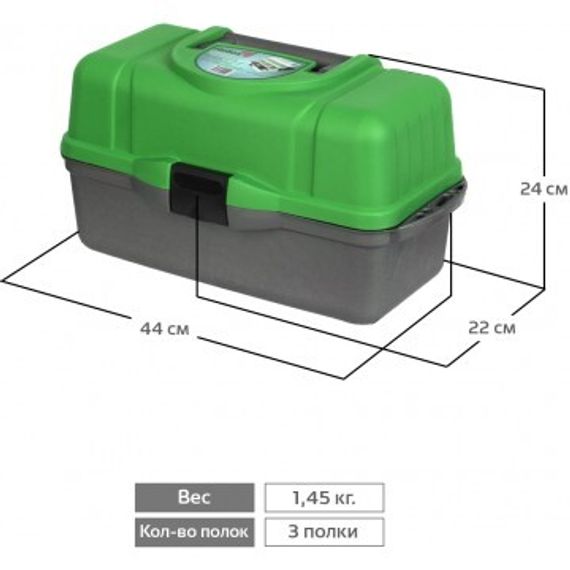 Ящик рыболова Helios трехполочный зеленый