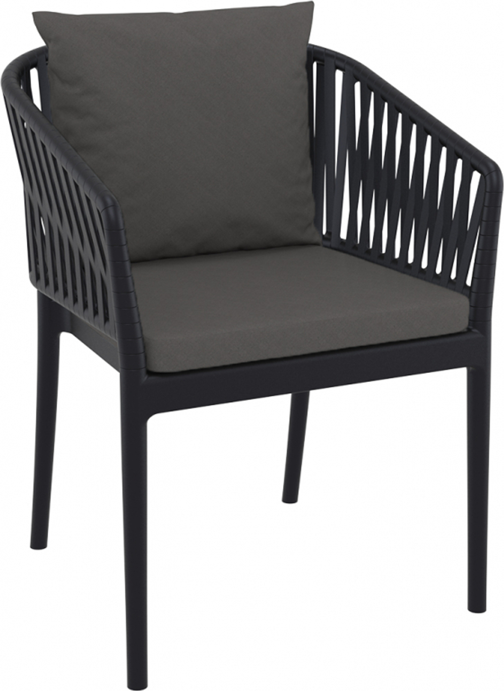 Кресло пластиковое с подушками Siesta Contract Portofino, черный, темно-серый