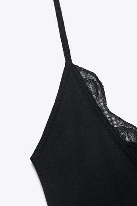 ZARA ТОП НА БРЕТЕЛЯХ С КРУЖЕВОМ, ЧЕРНЫЙ