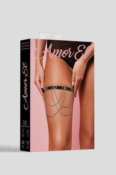 Соблазнительная подвязка на ногу с декоративными цепочками (Размер: S-M-L) (Цвет: черный)