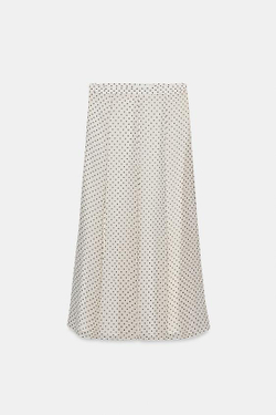 ZARA ЮБКА МИДИ В ГОРОШЕК — ZW COLLECTION, БЕЛЫЙ/ЧЕРНЫЙ