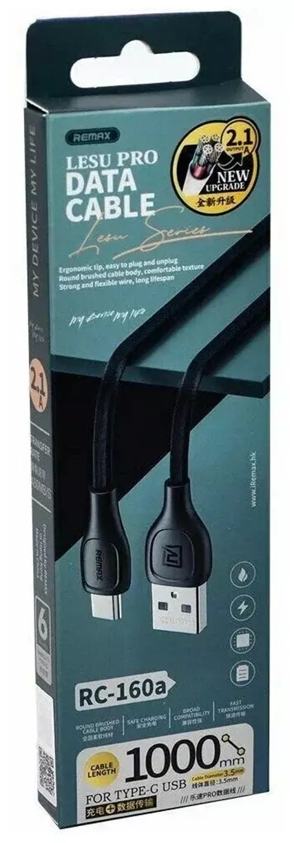 USB cable Type-C 1m Lesu Pro (RC-160a)(Remax) 2.1A black